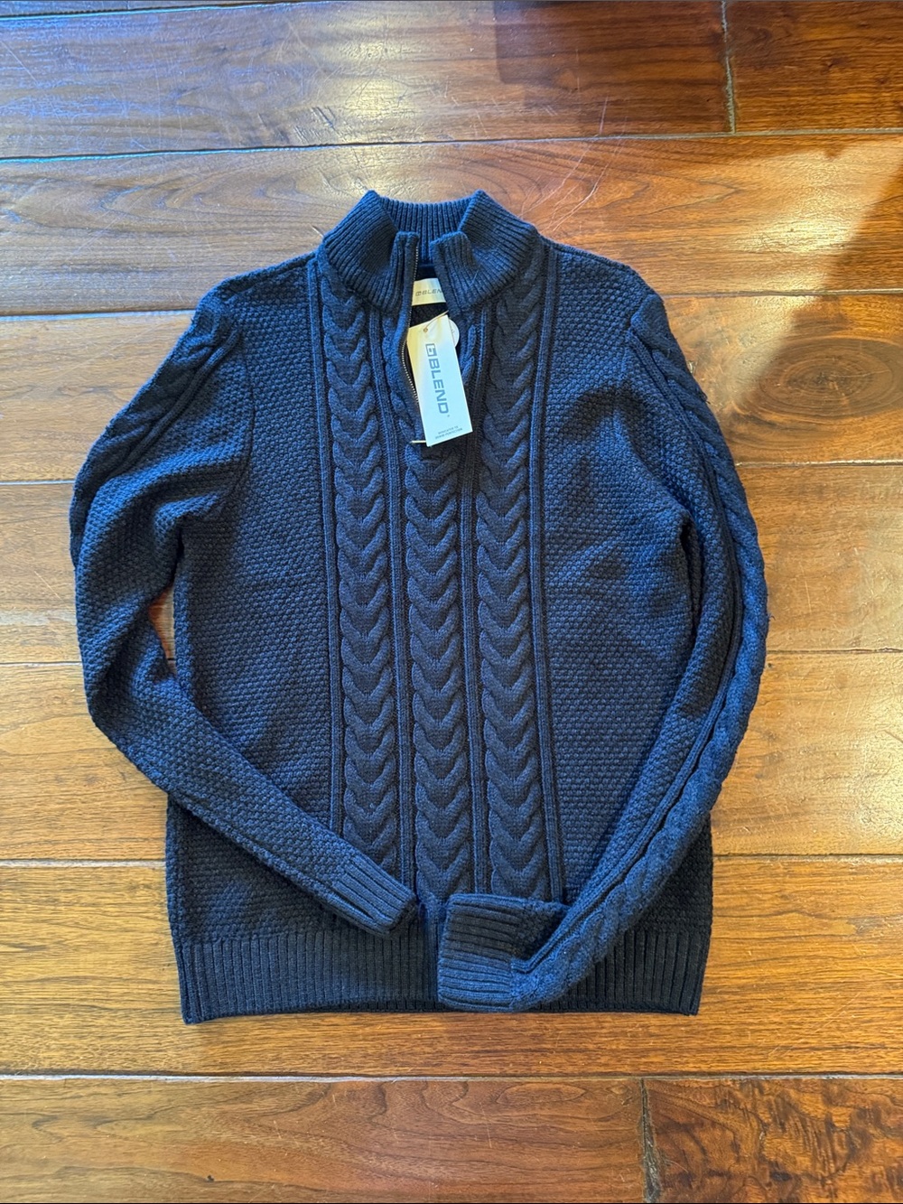 Navy Cable-Knit Half-Zip Sweater for Men